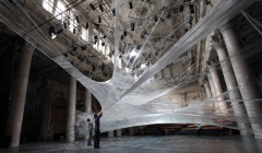 Sick Spider Web Installation Made of Packaging Tape