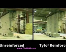 مقایسه 2 دیوار بنایی ساخته شده از بلوم غیر مسلح یکی مقاوم شده با ستون های نواری CFRP بر روی میز لرزان