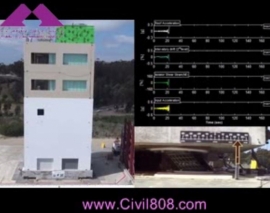 مقایسه دو ساختمان بتنی 5 طبقه با ابعاد 1 به 1 تحت رکورد 140% پرو بر روی میز لرزان در san diego در سال 2012 توسط NEES