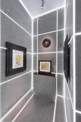طراحی غرفه با متریال سنگ و LED