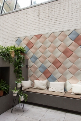 Note Design creates bulging weave-effect tiles for Kaza Concrete