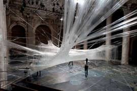 Sick Spider Web Installation Made of Packaging Tape