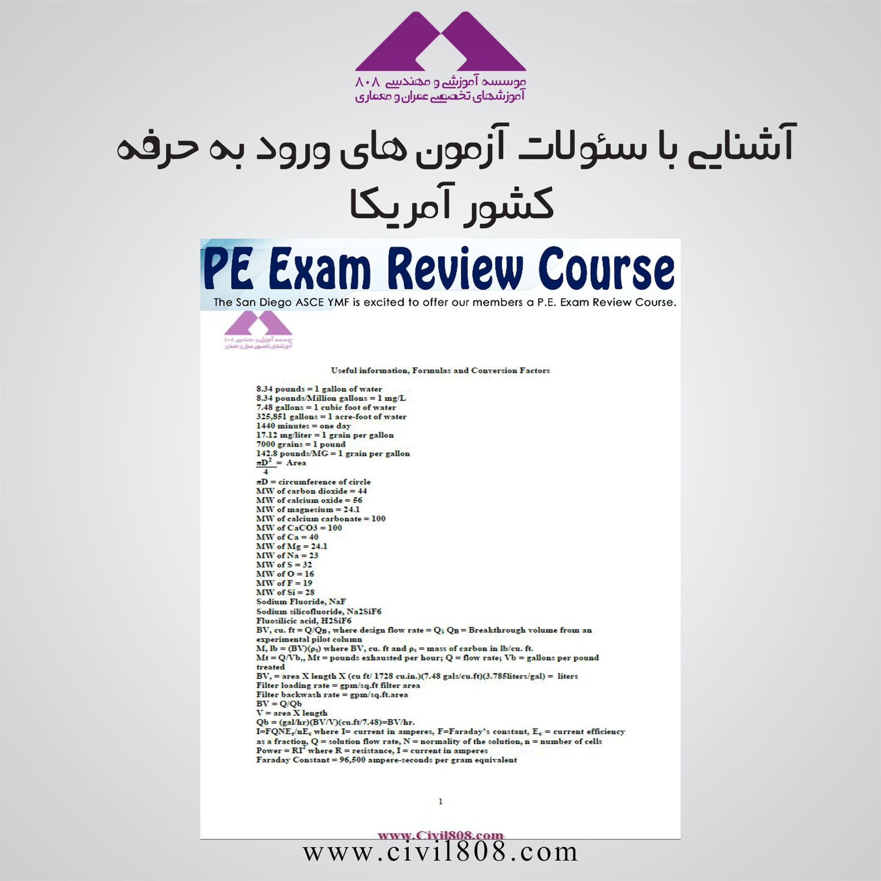 Pe Civil Eng information and formulas