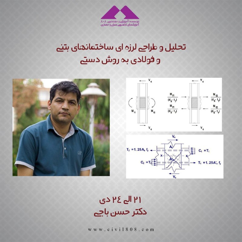 طرح لرزه اي سازه هاي بتني يا فولادي به روش دستی ، دکتر باجی ، 21 تا 24 دی