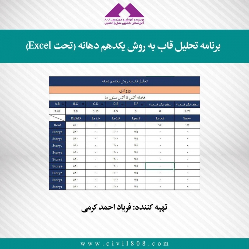 برنامه تحلیل قاب به روش یکدهم دهانه (تحت Excel)