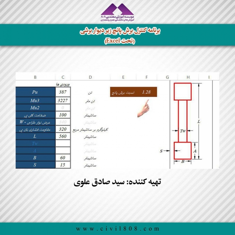 برنامه کنترل برش پانچ زیر دیوار برشی (تحت Excel) برنامه کنترل برش پانچ زیر دیوار برشی (تحت Excel)